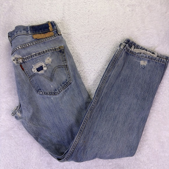 VTG Y2K Levi's Jeans 505 Straight Fit Men's 31x29 Light Wash Distressed Denim - Picture 6 of 6